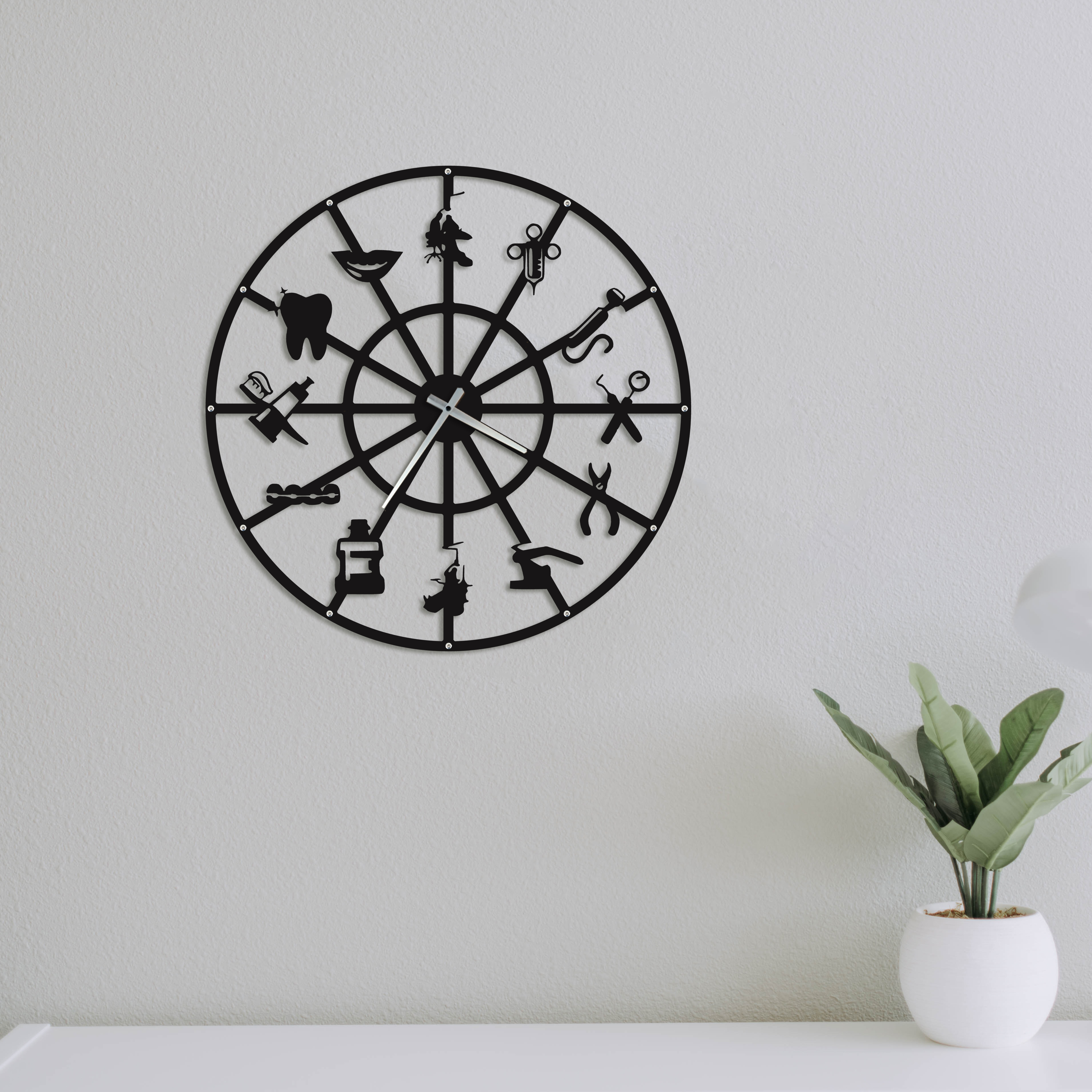 Diş Polikliniği 70cm Metal Duvar Saati